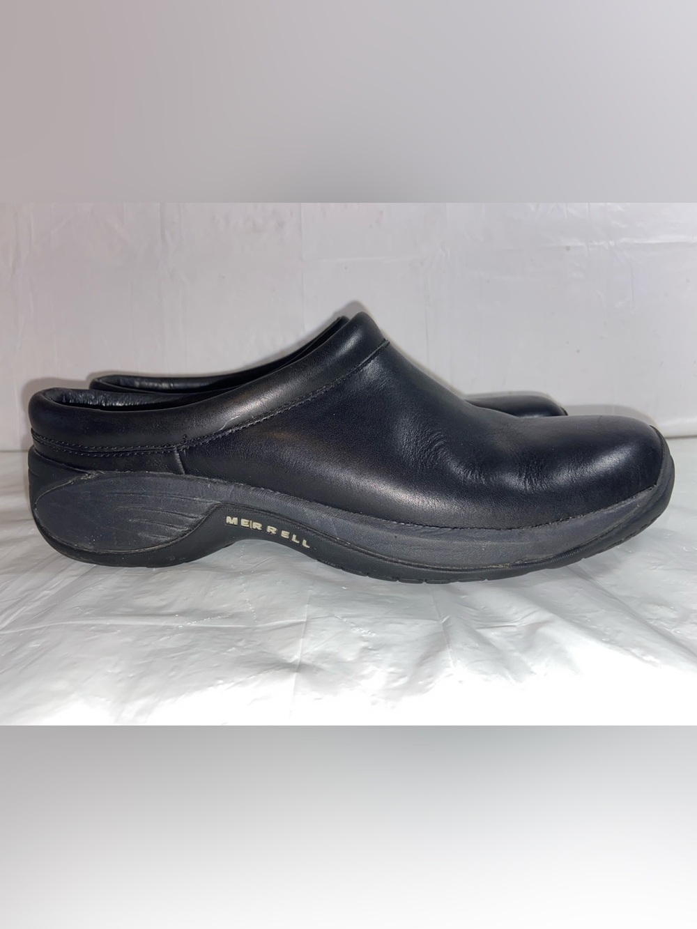Merrell Black Leather Slip-On Clog Mules